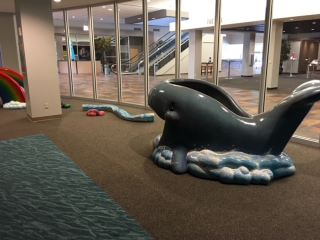 Custom color carpet for our SafeLandings Indoor Playground Carpeting with a whale structure.